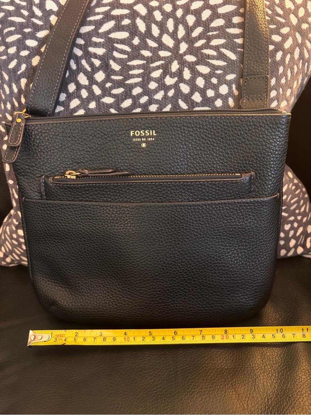 Fossil Black Pebble Leather Crossbody with Gold Accents